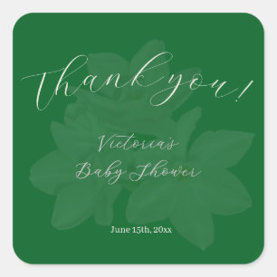 Elegant Forest & Sage Green Name Baby Shower  Square Sticker