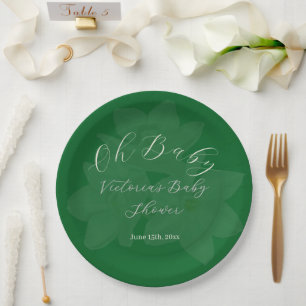 Elegant Forest & Sage Green "Oh Baby" Name Shower  Paper Plate