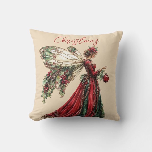 Elegant Forestcore Christmas Fairy Cushion (Front)