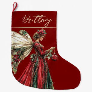 Elegant  Forestcore Christmas Fairy Large Christmas Stocking
