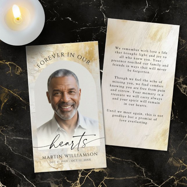 Elegant Forever In Hearts Photo Gold Prayer Cards (Creator Uploaded)