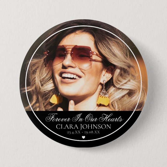 Elegant Forever in Our Hearts Memorial Photo 7.5 Cm Round Badge (Front)