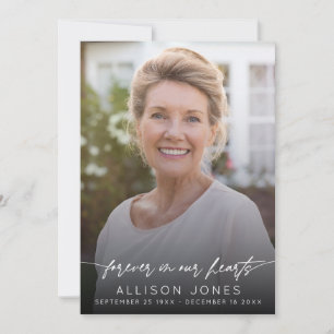 Elegant Forever In Our Hearts Script Photo Funeral Thank You Card