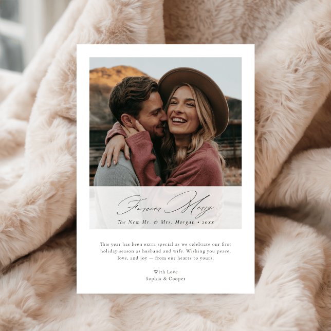 Elegant Forever Merry Christmas Newlywed Photo Holiday Card (Creator Uploaded)