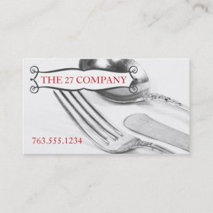 Elegant fork knife spoon silverware chef catering business card