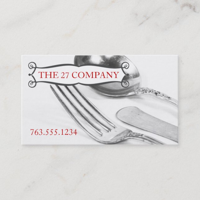 Elegant fork knife spoon silverware chef catering business card (Front)