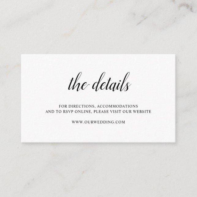 Elegant Formal Black and White Simple Wedding Enclosure Card (Front)