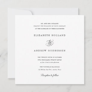 Elegant Formal Black And White Square Wedding Invitation