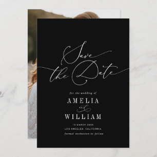 elegant formal black and white wedding save the date