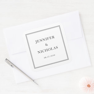 Elegant Formal  Black And White Wedding Square Sticker