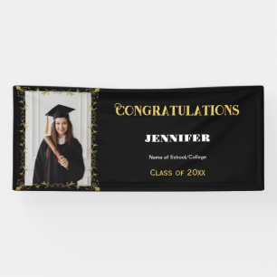 Elegant  Formal Black Gold 2025 Graduation Photo Banner