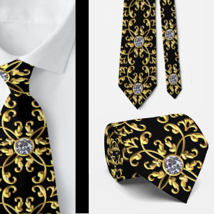 Elegant Formal Black Gold and Diamond Tie