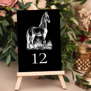 Elegant  Formal Black Horse Equestrian Wedding Table Number