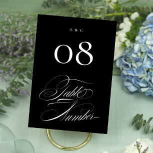 Elegant Formal Black on White Calligraphy Wedding Table Number