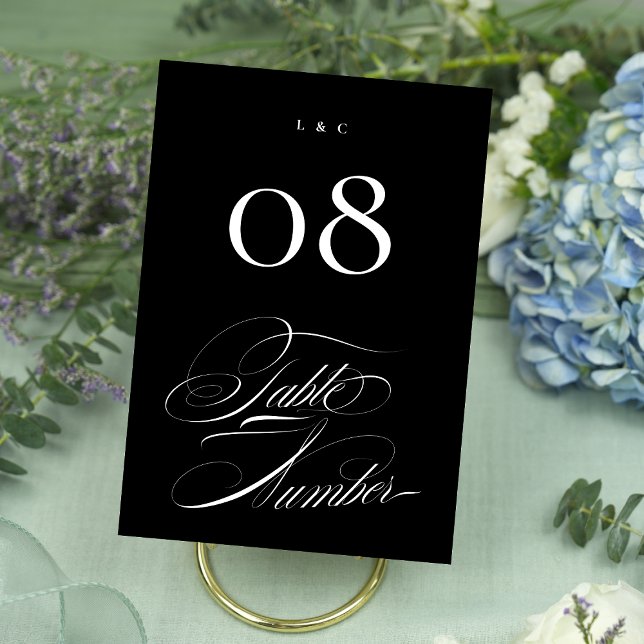 Elegant Formal Black on White Calligraphy Wedding Table Number (Creator Uploaded)