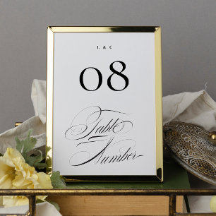 Elegant Formal Black on White Calligraphy Wedding Table Number