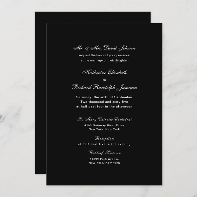 Elegant Formal Black Wedding Invitation (Front/Back)