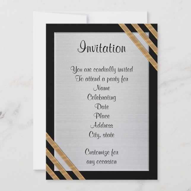 Elegant Formal black, white and gold invitation (Front)