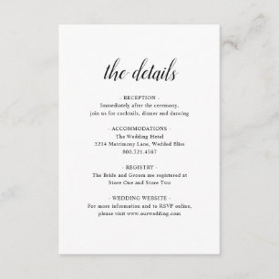 Elegant Formal Black White Details Simple Wedding Enclosure Card