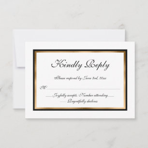 Elegant Formal Black White Gold Wedding RSVP card