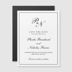 Elegant Formal Black White Monogram Save the Date Magnetic Invitation