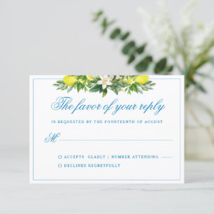 Elegant Formal Blue Floral Crest Wedding RSVP  Enclosure Card