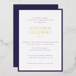 Elegant Formal Blue Frame Bar Bat Mitzvah Gold<br><div class="desc">Elegant Formal Blue Frame Bar Bat Mitzvah Gold Foil Invitation Template</div>