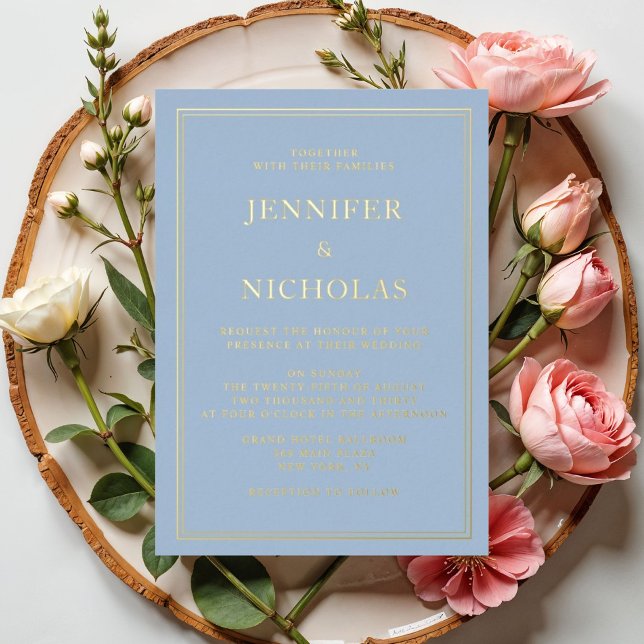 Elegant Formal Blue Wedding Gold (Elegant Formal Powder Blue Wedding Gold Foil Invitation)