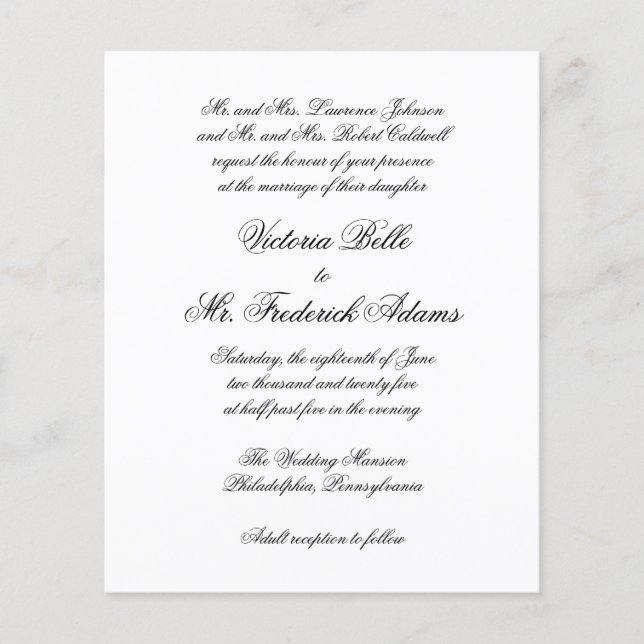 Elegant Formal Budget Wedding Invitation (Front)