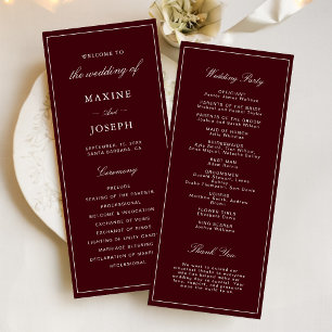 Elegant Formal Burgundy and Ivory Wedding Programme