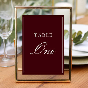 Elegant Formal Burgundy and Ivory Wedding Table Number