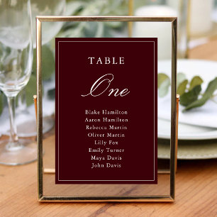 Elegant Formal Burgundy and Ivory Wedding Table Number