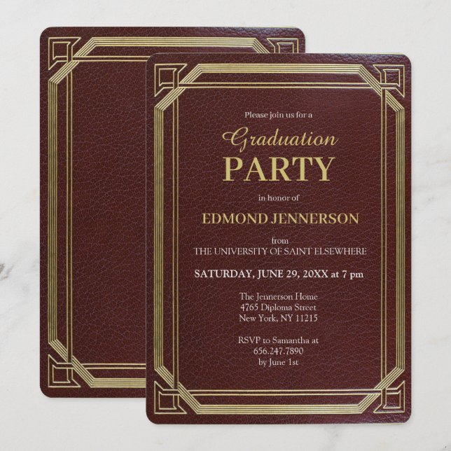 Elegant Formal Burgundy Gold 2025 Graduation Party Invitation (Front/Back)