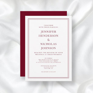 Elegant Formal Burgundy Red Wedding  Invitation
