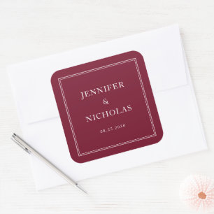 Elegant Formal Burgundy Wedding Square Sticker