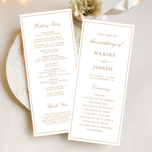 Elegant Formal Burnt Orange Wedding Programme (Elegant burnt orange wedding programs keep guests informed with warmth and sophistication.)