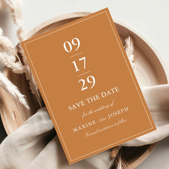 Elegant Formal Burnt Orange Wedding Save The Date (Elegant burnt orange save the dates announce your celebration with warmth and timeless elegance.)