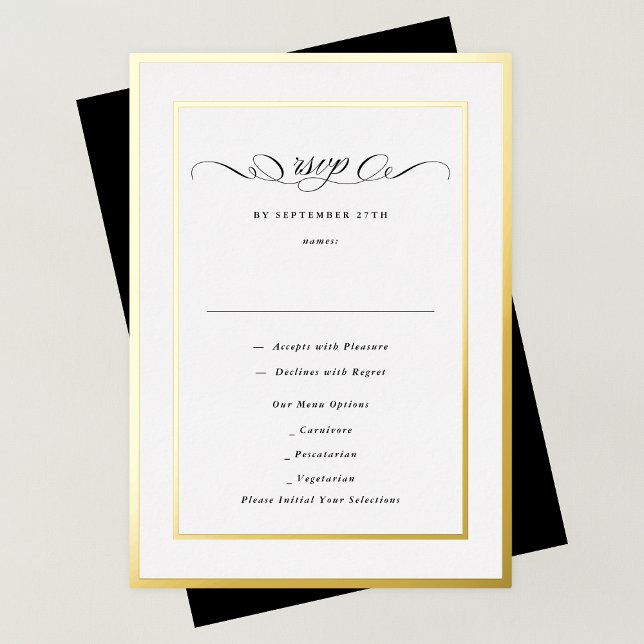 Elegant Formal Calligraphy Gold Frame Wedding RSVP (Creator Uploaded)