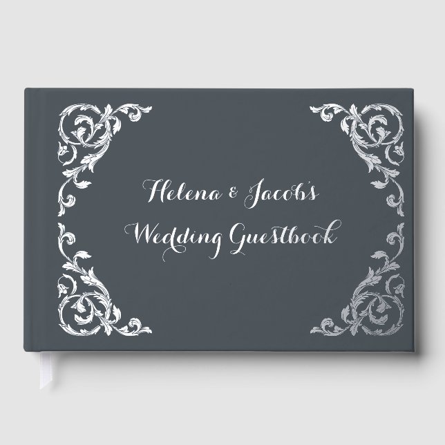 Elegant Formal Charcoal Grey Wedding Guestbook (Front)