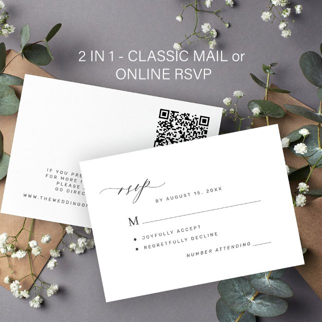 Elegant formal classic or QR code online wedding  RSVP Card (Creator Uploaded)