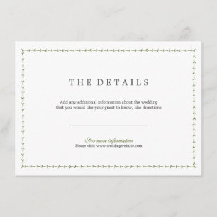 Elegant formal classic vintage wedding detail card