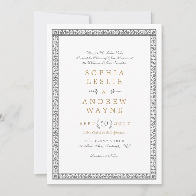 Elegant formal classic vintage wedding invitation (Front)