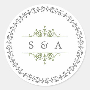 Elegant formal classic vintage wedding monogram round sticker