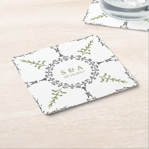 Elegant formal classic vintage wedding monogram square paper coaster