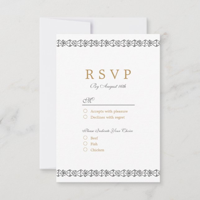 Elegant formal classic vintage wedding RSVP (Front)