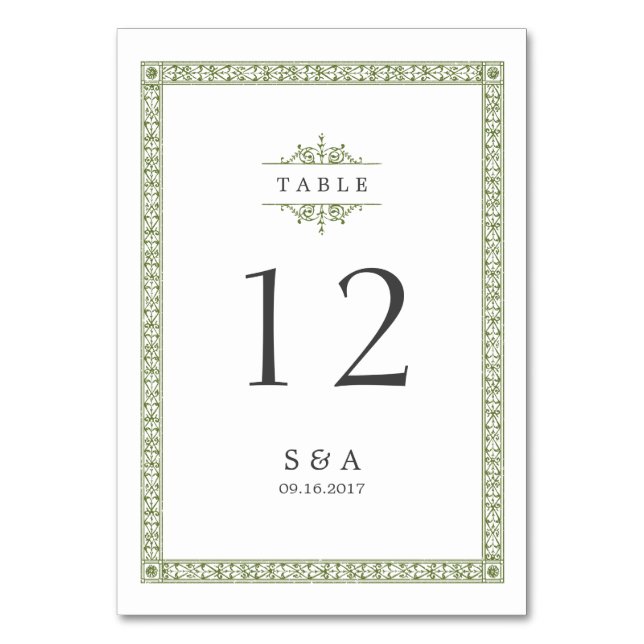 Elegant formal classic vintage wedding table card (Front)