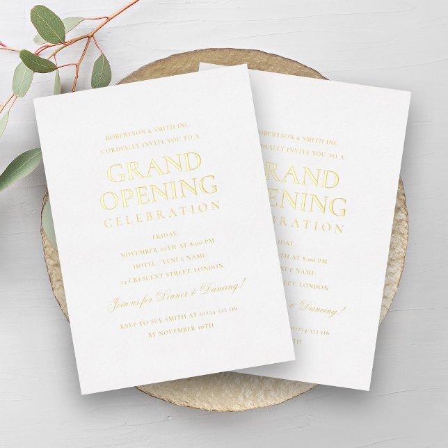Elegant Formal Corporate Grand Opening White  (Elegant Formal Corporate Grand Opening White Foil Invitation)