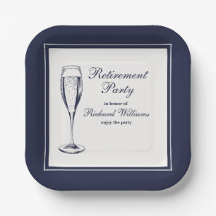 Elegant Formal Dark Bleu White Retirement  Paper Plate