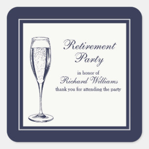 Elegant Formal Dark Bleu White Retirement  Square Sticker