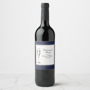 Elegant Formal Dark Bleu White Retirement  Wine Label